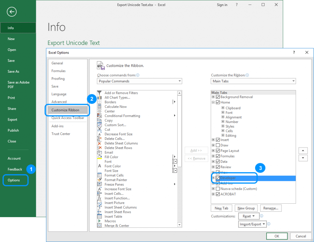 how to add the developer tab in excel mac