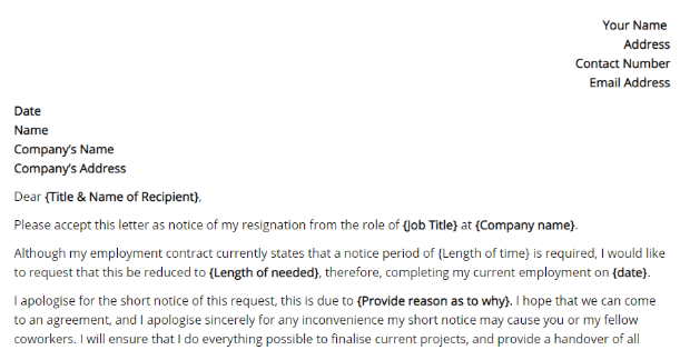 Short Notice Resignation Letter from pagination.com