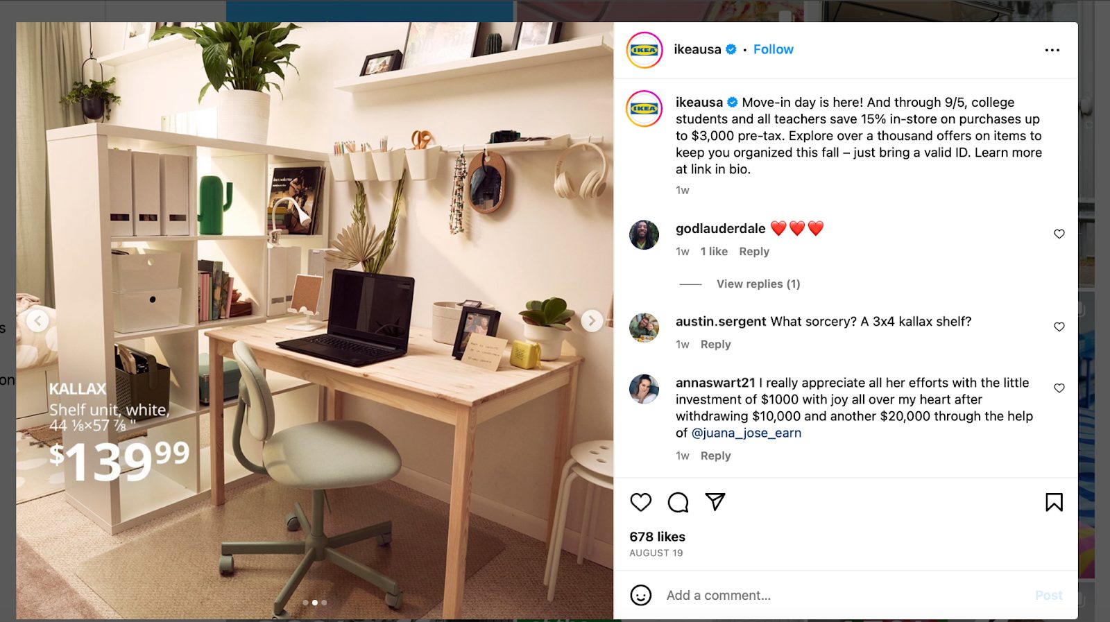 Ikea USA shares images from its digital catalog on Instagram to drive more attention