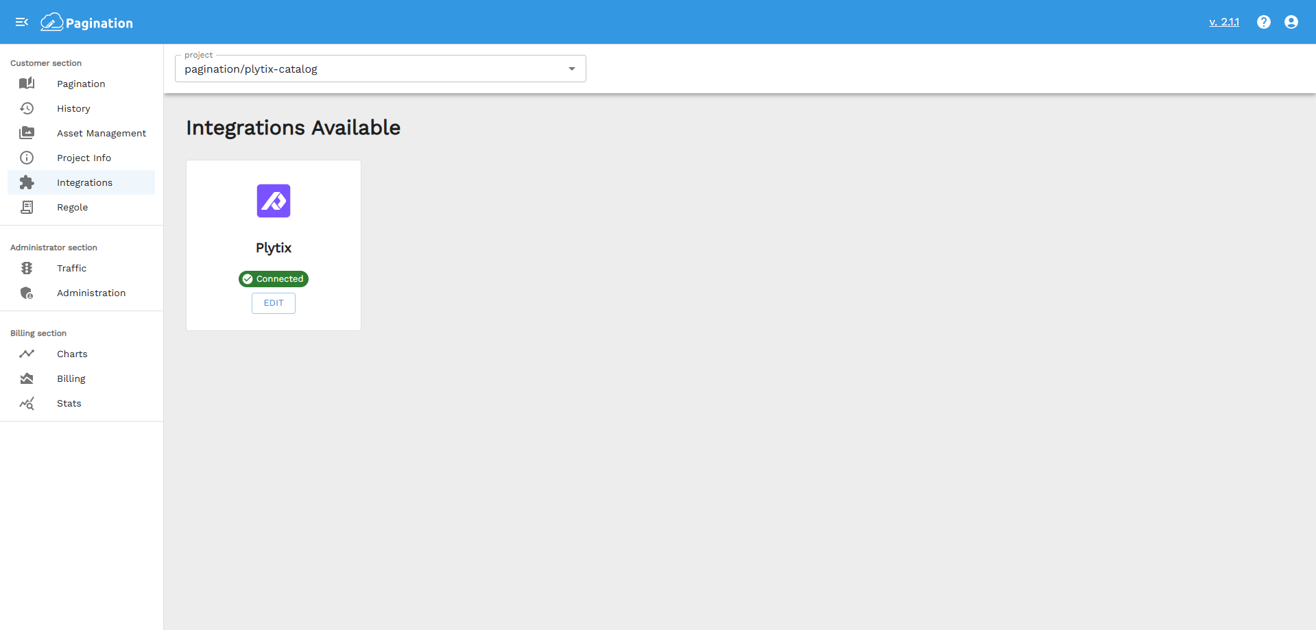 integrations available in pagination web app